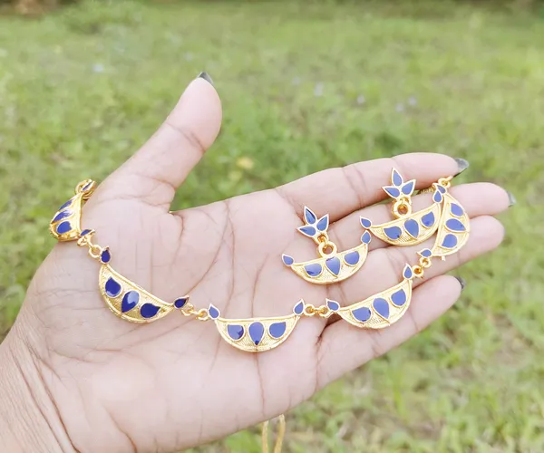 Assamese_Traditional_Gold_Plated_Blue_Colour_Golpata_Necklace_Set_For_Women